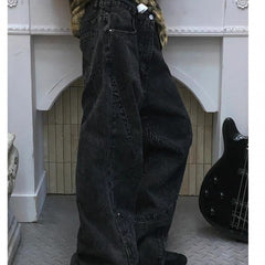 grunge dti American Retro Structural Design Split Workwear Jeans Men's and Women's Early Autumn Waste Soil Style Street Hot Girl Wide Leg Trousers