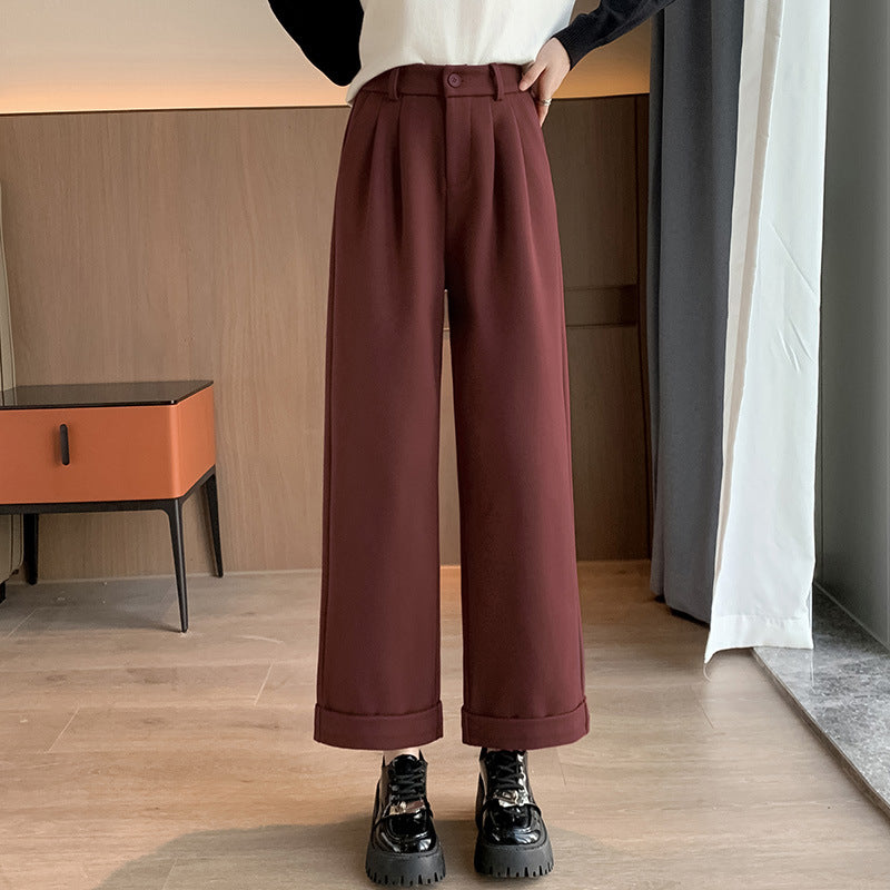 datenight fall outfits Casual Starry Sky Twill Woolen Flanging Small Straight Elastic Waist Women's Walking Fashionable Autumn Trousers