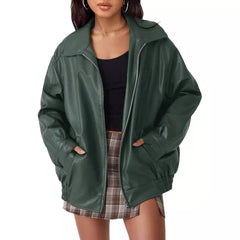 women’s outfits New Women's Oversized Motorcycle Leather Jacket Autumn and Winter Fashion Loose Long Sleeve Motorcycle Jacket