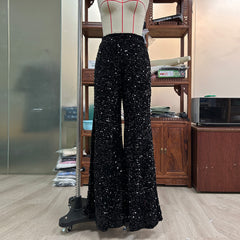 Summer High Waist Slimming Trousers Women Solid Color Sequins Fashion Casual Wide Leg Pants Women