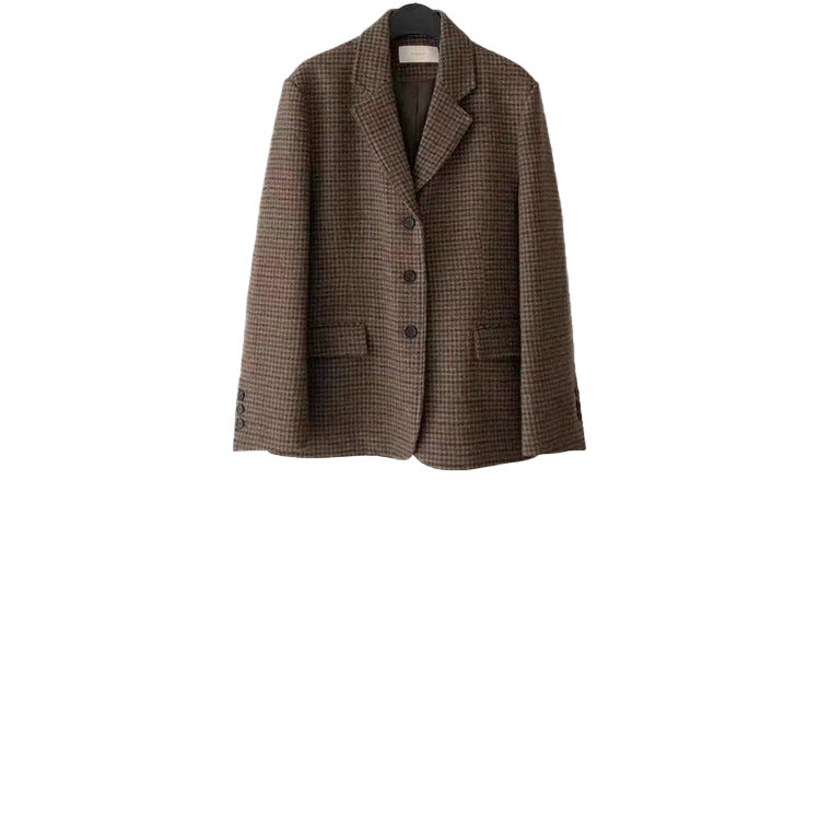 leapord halloween outfit Autumn Elegant Retro Fine Plaid Wool Suit Jacket