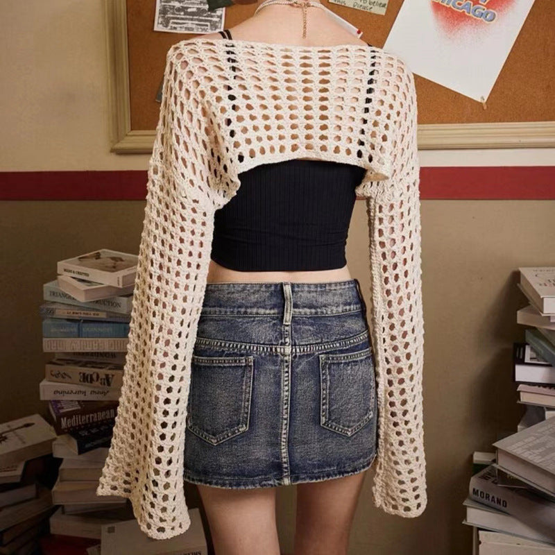 dti outfits Short Cropped Cropped Y2g Top Sweater Beach Women's Knitted Hollow-out Blouse