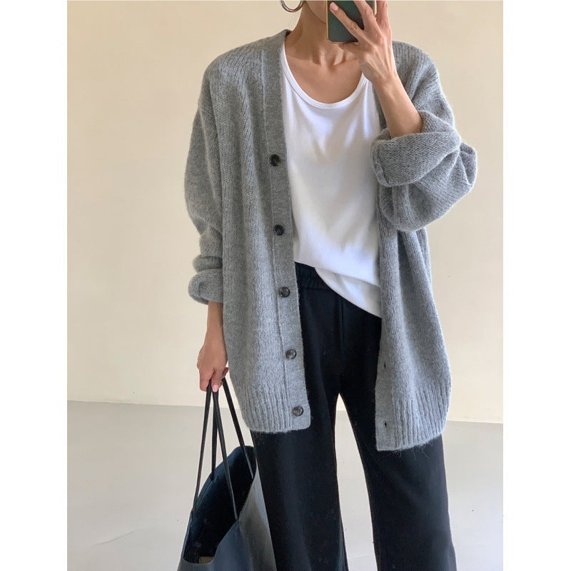 joker costume female outfit Chic High-Grade Soft Glutinous Gray Cardigan Sweater Women's Spring and Autumn Loose Style Sweater Coat