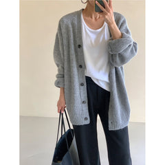 joker costume female outfit Chic High-Grade Soft Glutinous Gray Cardigan Sweater Women's Spring and Autumn Loose Style Sweater Coat
