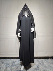 dress to impress outfits Women's Long Dress Dubai Rhinestone Bubble Bead Cardigan Robe Middle East Dress with Headscarf