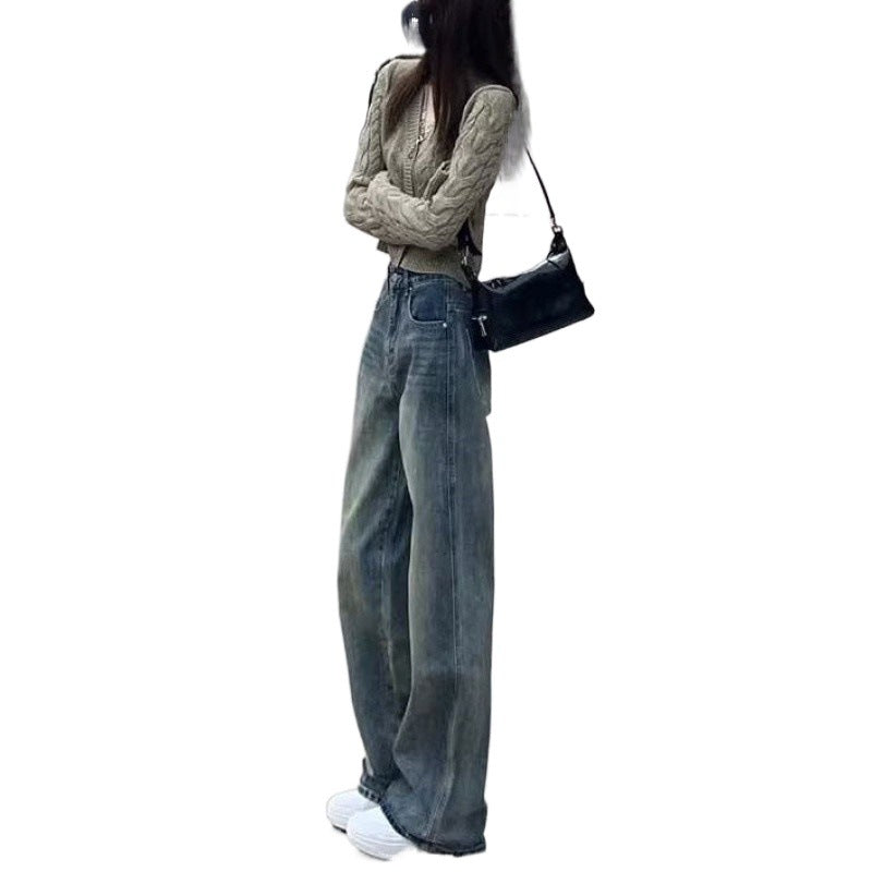 grunge outfits Women's American-Style Wide-Leg Jeans Autumn New Retro High Waist Loose Slimming All-Match Straight Mop Pants