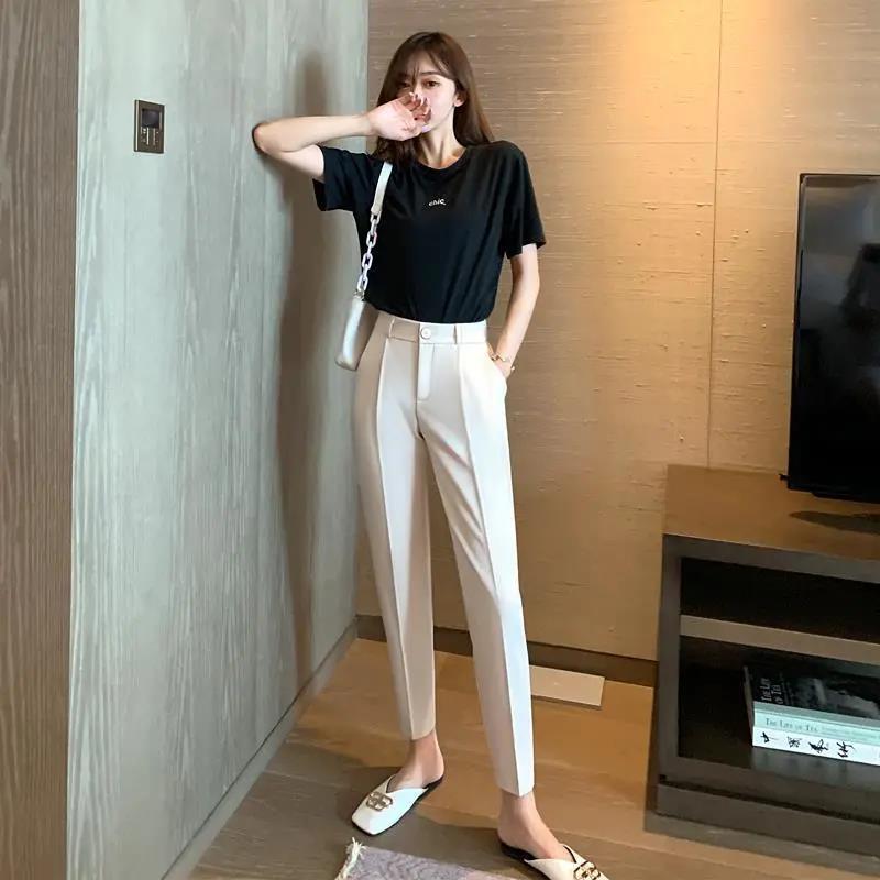 business casual outfits Loose Straight Suit Pants Women's Spring and Autumn High Waist Slimming Work Pants Casual Cropped Black Tapered Harem Pants Summer