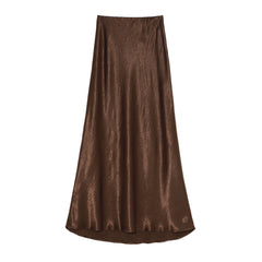 fashion outfits Women's Summer Satin Skirt High Waist Elastic Clutch Pattern Long Skirt Elegant Solid Color Long Skirt