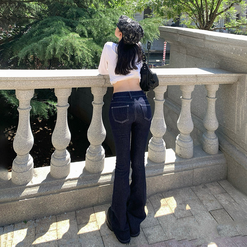 casual dinner outfit fall American Retro Hot Girl Micro Flared Jeans Women's Autumn and Winter Slim-Fit Horseshoe Pants
