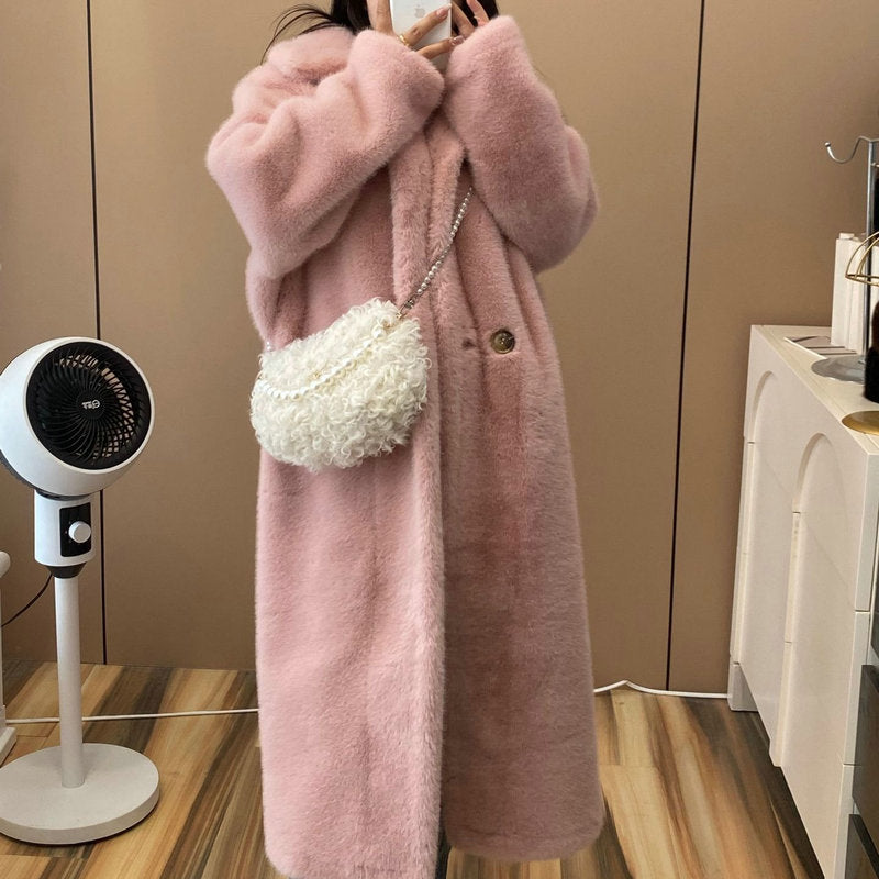 simple winter outfits Autumn and Winter Fur Mink Fur Fur Integrated Long Sweater Coat Loose Thickened Trendy Korean Style Coat for Women