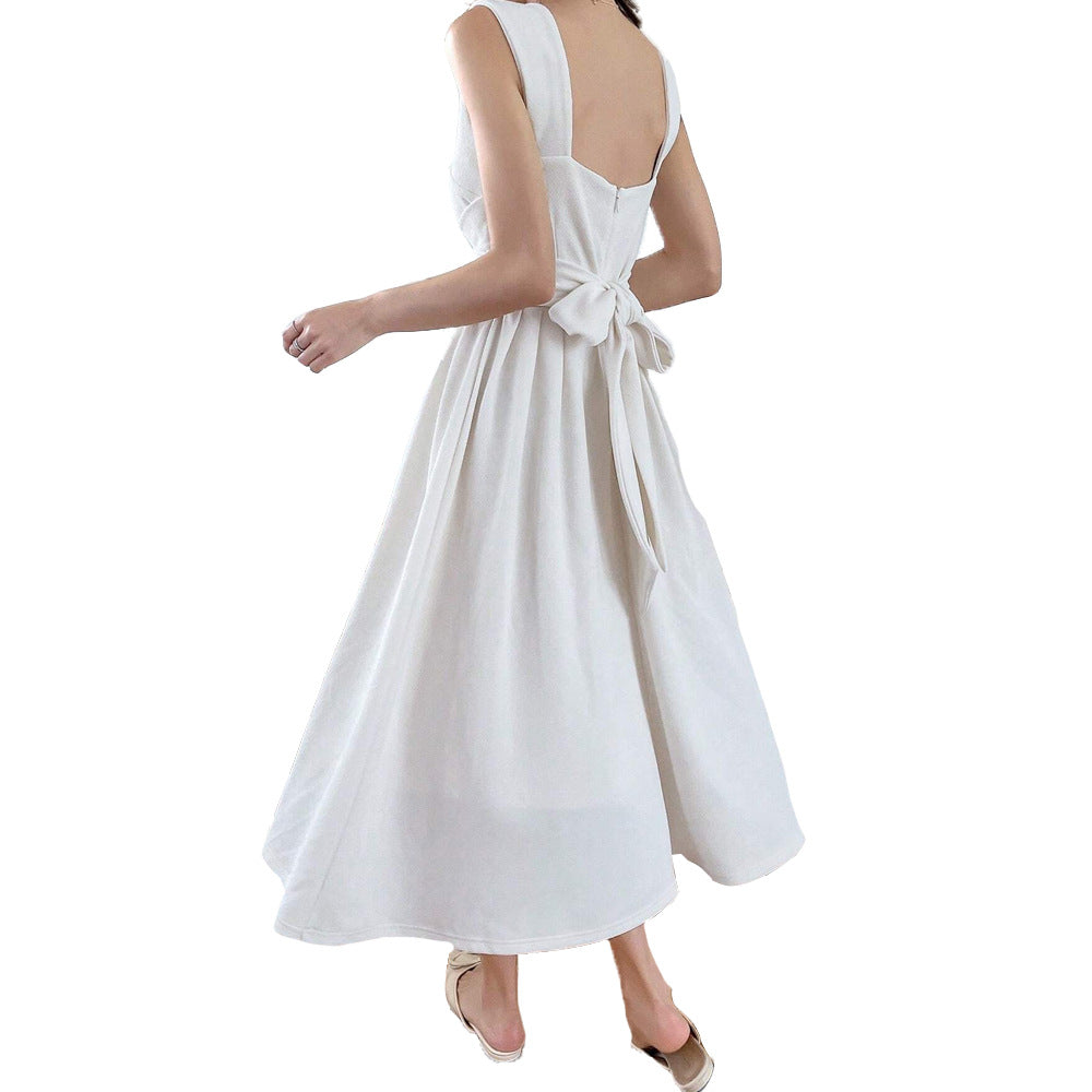 cybergoth dress to impress Summer New Sleeveless Waist Solid Color Square Collar Dress Women's Design Sense Niche Slim A- line Midi Dress