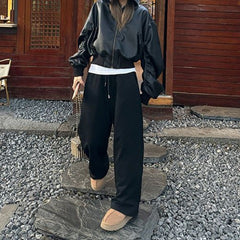 going out outfits Leather Jacket Women's Korean-Style Two-Way Black Hooded Street Motorcycle Short Leather Jacket Cotton-Padded Jacket Winter