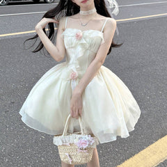 ribbons galore dress to impress Summer New Korean Style Niche Exquisite Waist Slimming Sling Tail Dress Short Skirt for Women
