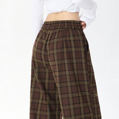 dream clothes Lazy Plaid Wide-Leg Casual Pants for Women Autumn High Waist Slimming Drawstring Fashionable Straight Pants