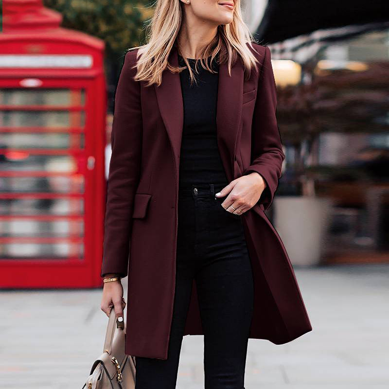men’s fall fashion 2024 Women's New Winter Clothing Mid-Length Breasted Solid Color Small Suit