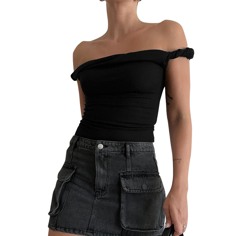 going out outfits Women's Summer New Solid Color Sleeveless off-Neck Twisted Sexy Tight T-shirt Top for Women