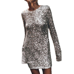 jester dress to impress New Women's Autumn Personality Street Casual Color Sequins Long Sleeve Hip Bag Dress