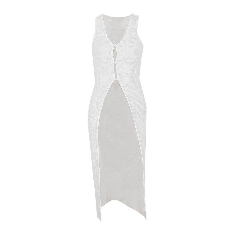 dress to impress outfits Summer Sexy Low-Cut U-Neck Breasted Hollow-out Slim Mid-Length Sling Dress Women