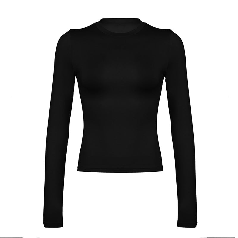 joker costume female outfit Fashion Hot Girl Autumn and Winter Women's Clothing Solid Color Tight Waist Four-Sided Elastic Basic Long-Sleeved T-shirt Inner Tower Top for Women