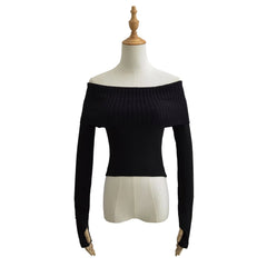 dream clothes Autumn and Winter New Women's Hot Girl off-Neck Stitching Long-Sleeved T-shirt