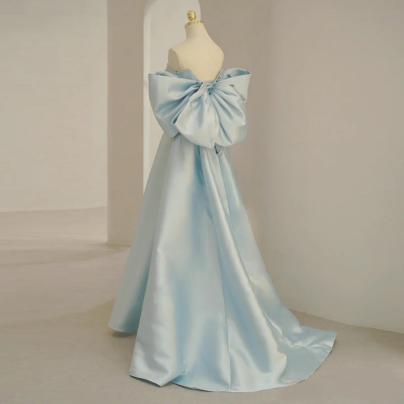 dresses Blue Evening Dress for Women New Tube Top Elegant Socialite Light Luxury Niche High-End Adult Ceremony Host Clothes