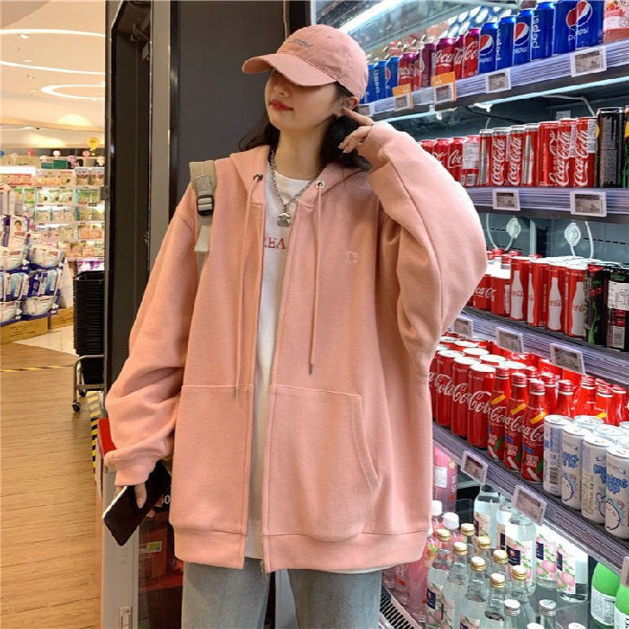 college outfits Japanese Sweet Sweater Women's Spring and Autumn 2024 New Loose Chic Lazy Casual Sports Zipper Top Coat