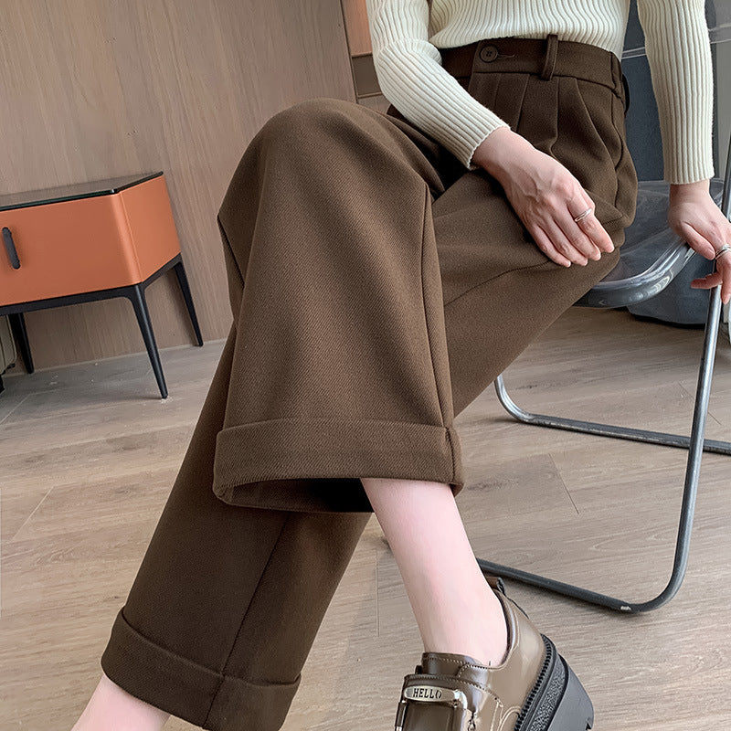 datenight fall outfits Casual Starry Sky Twill Woolen Flanging Small Straight Elastic Waist Women's Walking Fashionable Autumn Trousers