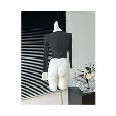 y2k outfits Fake Two-Piece Top Dark Gray Knitwear Stitching Elegant Slim Flared Sleeve Shirt