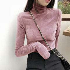 fall outfits Autumn and Winter Solid Color T-shirt Gold Velvet Turtleneck Bottoming Shirt Women's Spring and Autumn Inner Wear Long Sleeve Slim Warm Top Women's Fashion
