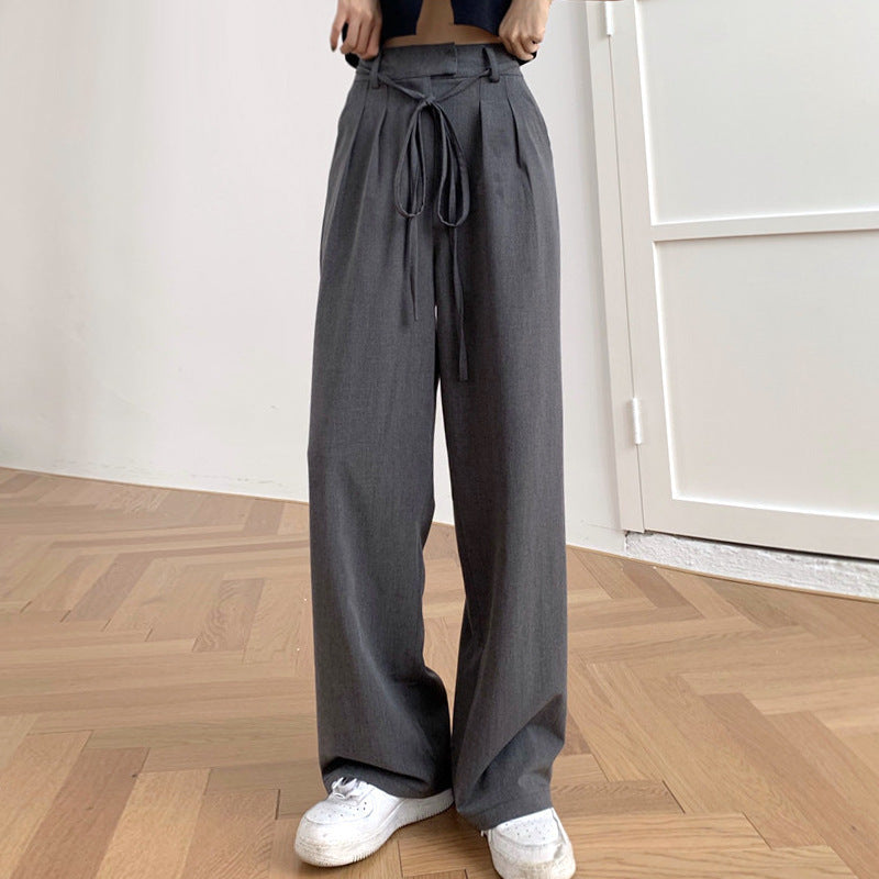 buisness casual women outfits chic Gray Suit Pants Women's Draping Pants Straight Loose Wide-Leg Pants High Waist Mopping Casual Pants Fashion