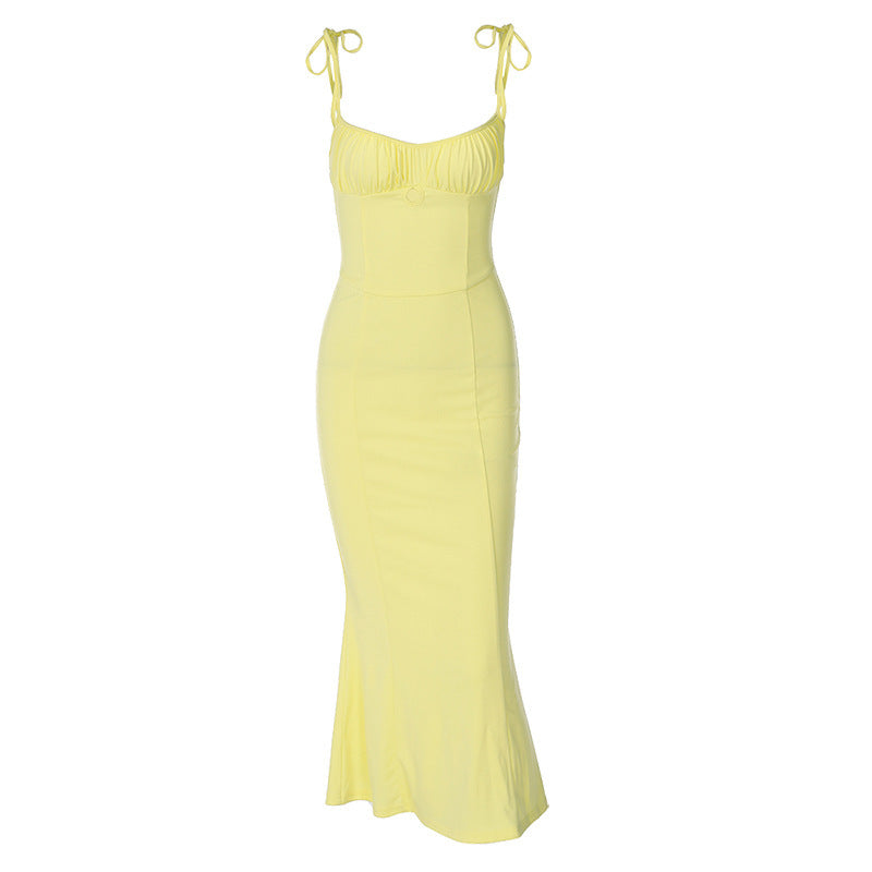 cute outfits fall INS Style Fashion Solid Color Women's Sexy Slim Strap Light V Pastoral Style Ruffled Dress Women
