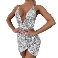 frat outfits New Women's Suspender Dress Fashion Formal Dress Tight Sequined Sexy Dress