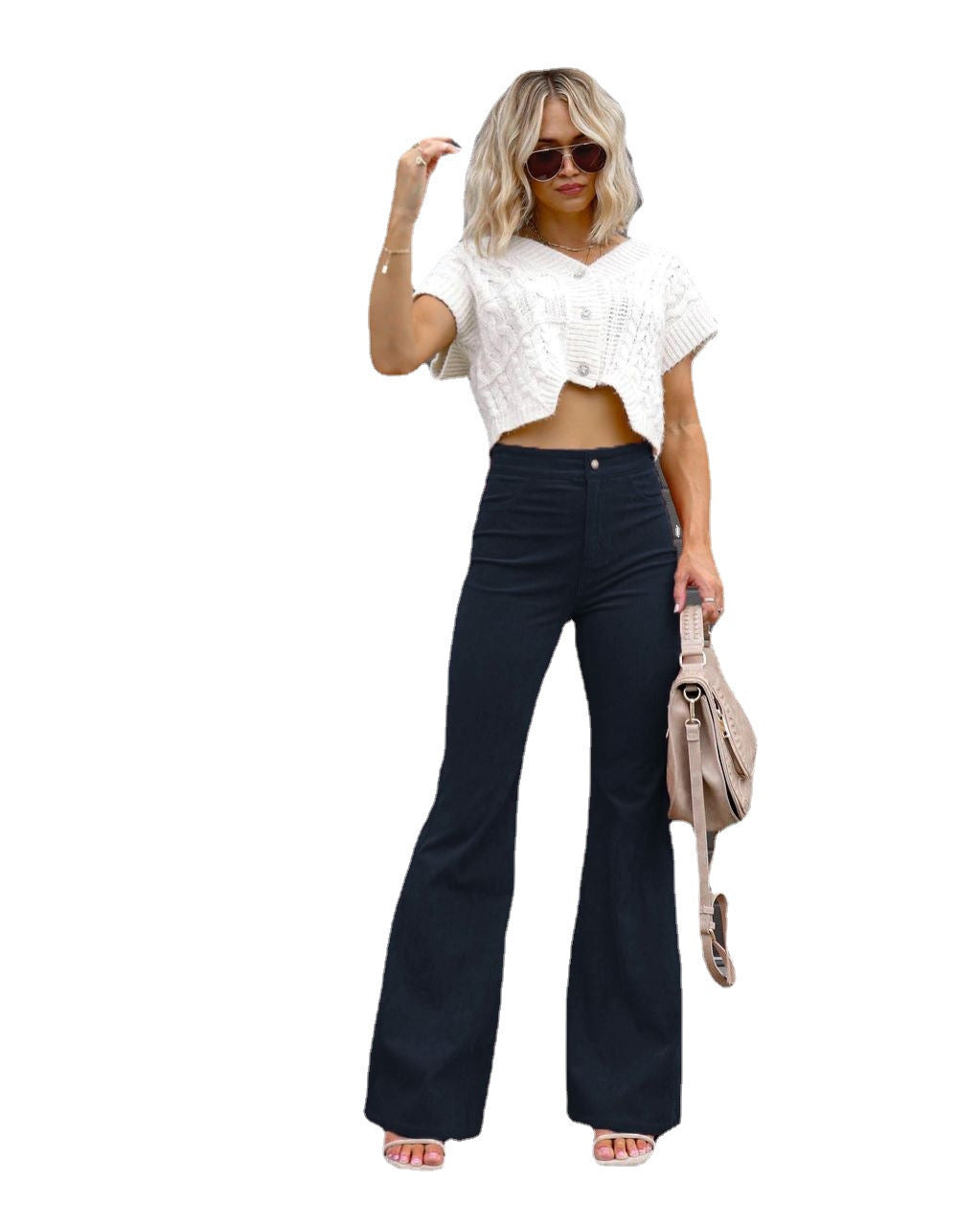 social worker outfits Winter New Pure Color Corduroy Elegant Women's Trousers Slim Pants High Waist Casual Pants