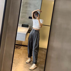 business casual outfits Suit Pants Casual Pants Summer Korean Style Flat Straight Pants Trousers Waist Wrinkle Slimming Women's Pants