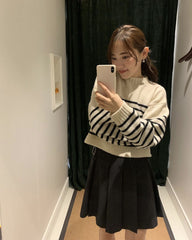 style Korean Style Women's Clothing Eight Milk Autumn and Winter Striped Shorts Loose Sweater Sweater Top