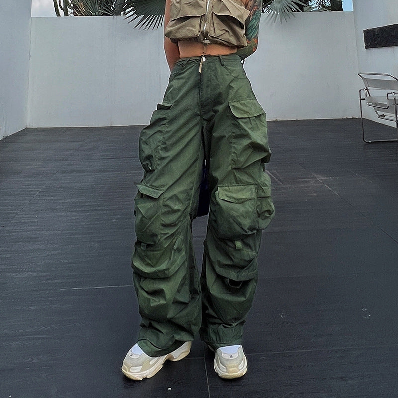 outfits Spring Three-Dimensional Pocket Hot Girl Style Distressed Jeans Wide Leg Trousers