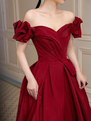 BXOXO Simple Burgundy Satin Long Prom Dress, Burgundy Bridesmaid Dress