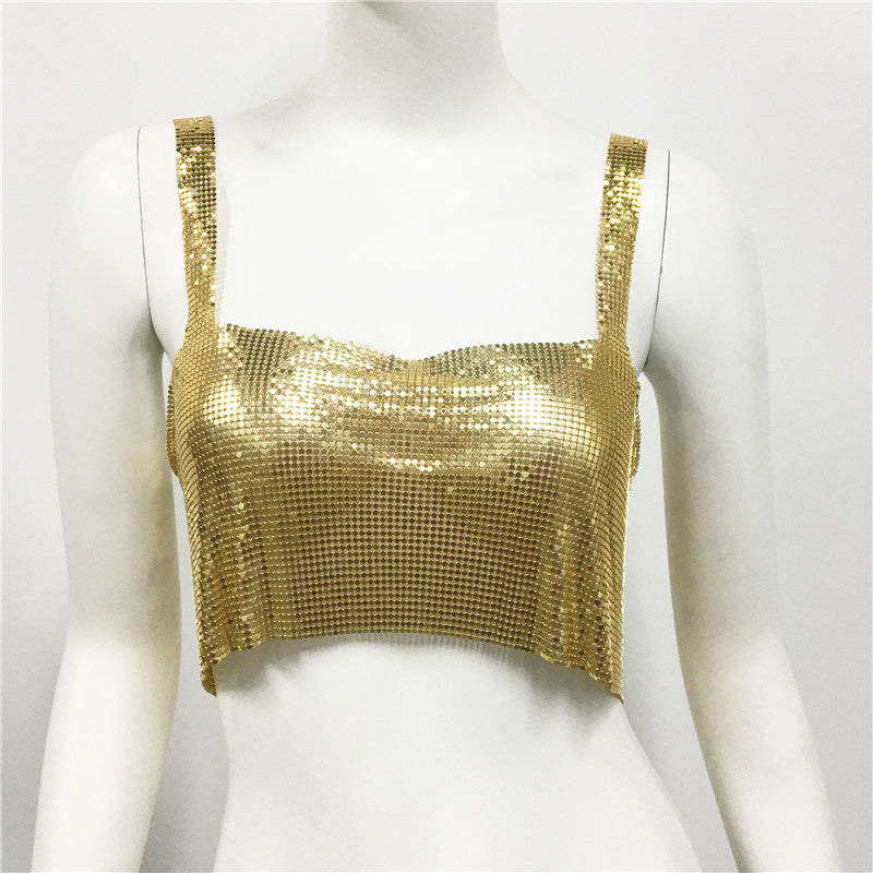 frat outfits Women's Metallic Sequined Camisole Sexy Party Nightclub Sweet and Spicy Style Sequined Top