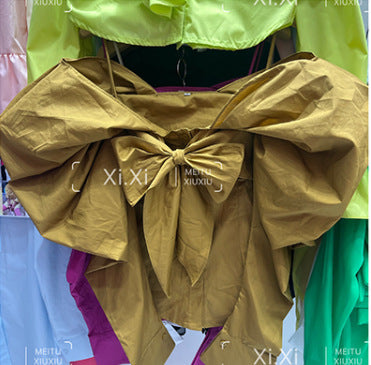 fall outfits Butterfly Shirt Wear off-Shoulder Bow Shirt