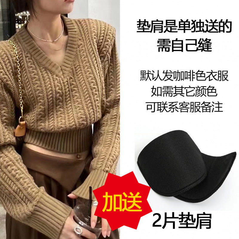casual outfits High Waist Thread Pullover V-neck Tight Waist Short Twist Sweater Women's Fashionable Slimming Autumn and Winter New