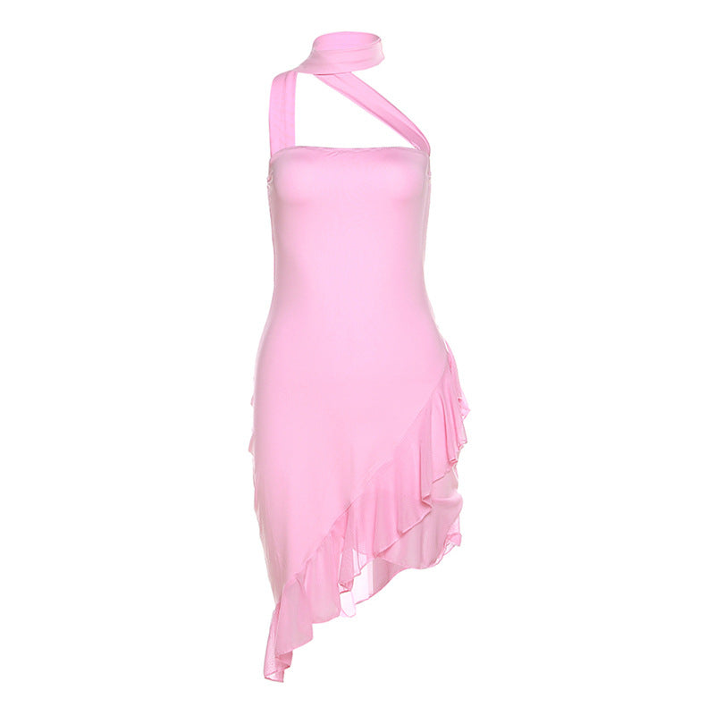 dress to impress codes INS Style Spring and Summer New Women's Clothing Fashion Halter Sexy off-Shoulder Slim Fit Wooden Ear Dress