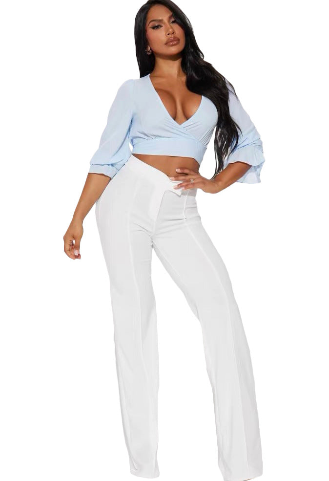 outfit 2024 Spring New Women's Clothing Sexy Hot Girl Temperament Slimming White High Waist Straight Pants Quick Sale