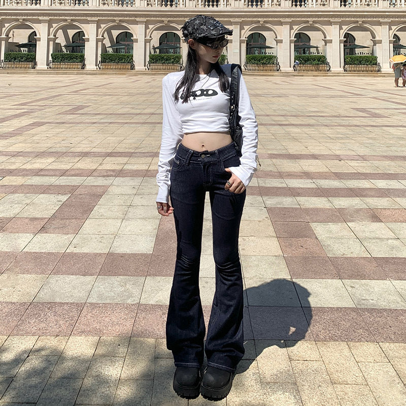casual dinner outfit fall American Retro Hot Girl Micro Flared Jeans Women's Autumn and Winter Slim-Fit Horseshoe Pants