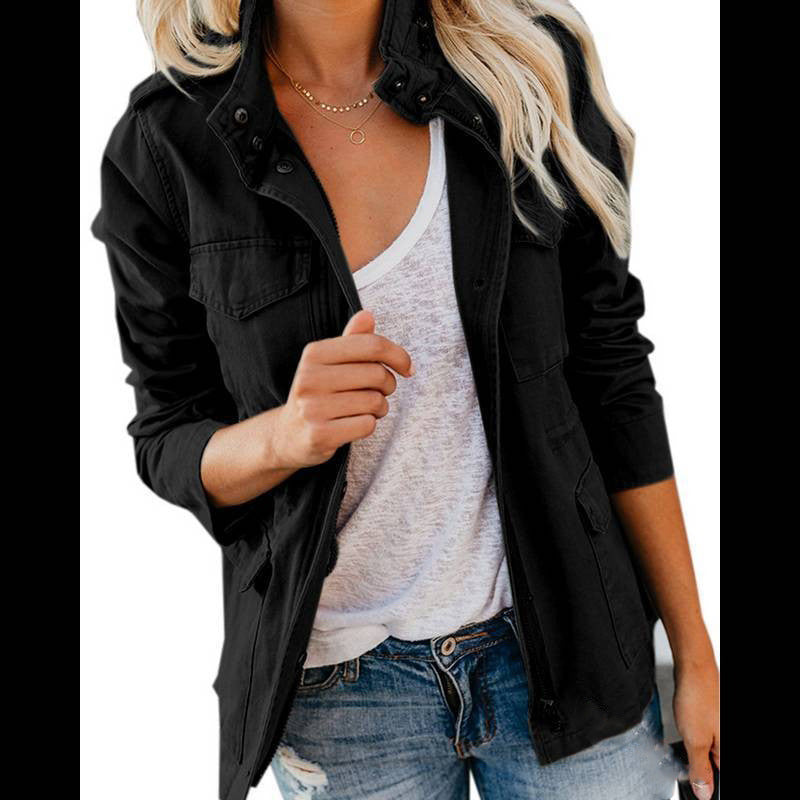 masculine men Outside Spring and Autumn Slim Fashion Hipster Solid Color Loose Zipper Multi-Pocket Jacket Women's Coat