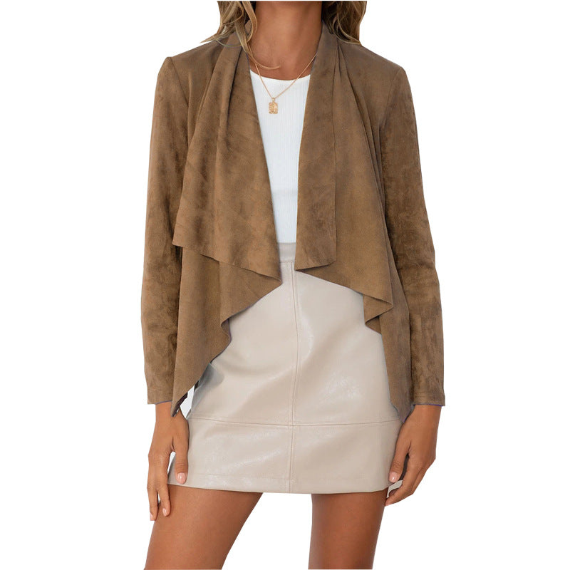 Autumn New Temu Women's Solid Color Suede Jacket
