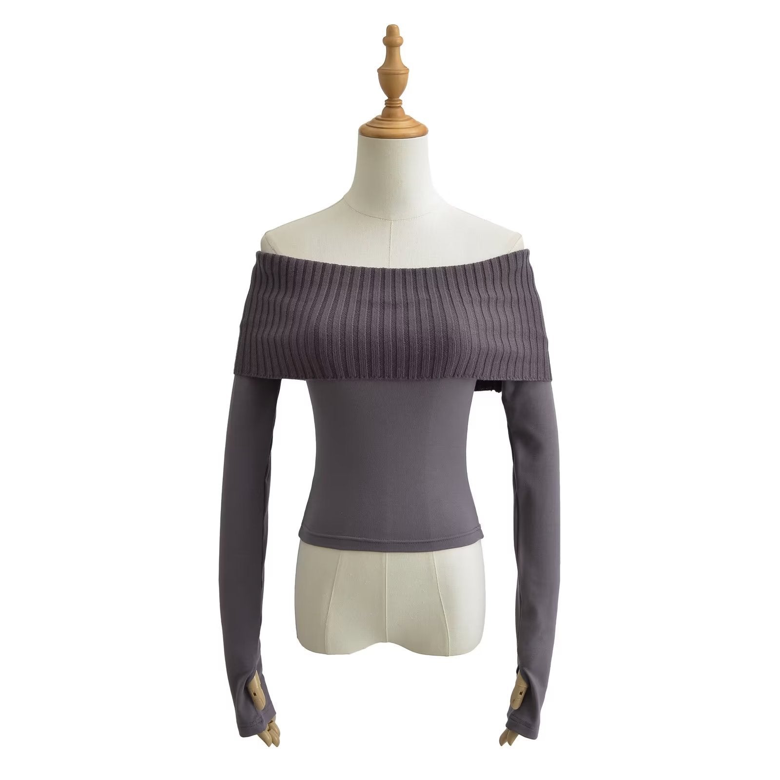 dream clothes Autumn and Winter New Women's Hot Girl off-Neck Stitching Long-Sleeved T-shirt