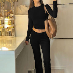 shoes Style Autumn Pure Color Elegant Casual Sports Style High Waist Tight Navel Pants Suit for Women