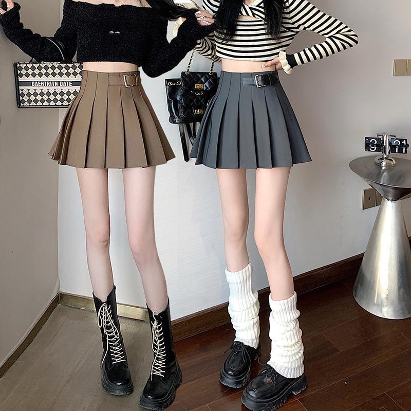 tailgate outfit black women Khaki Hot Girl Skirt JK Pleated Skirt Women's Autumn and Winter High Waist Skirt Fluffy A- line Skirt