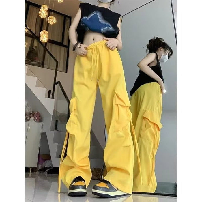 outfit ideas for school American Retro Overalls Women's Summer High Waist Straight Wide Leg Pants Design Loose Casual Mopping Pants