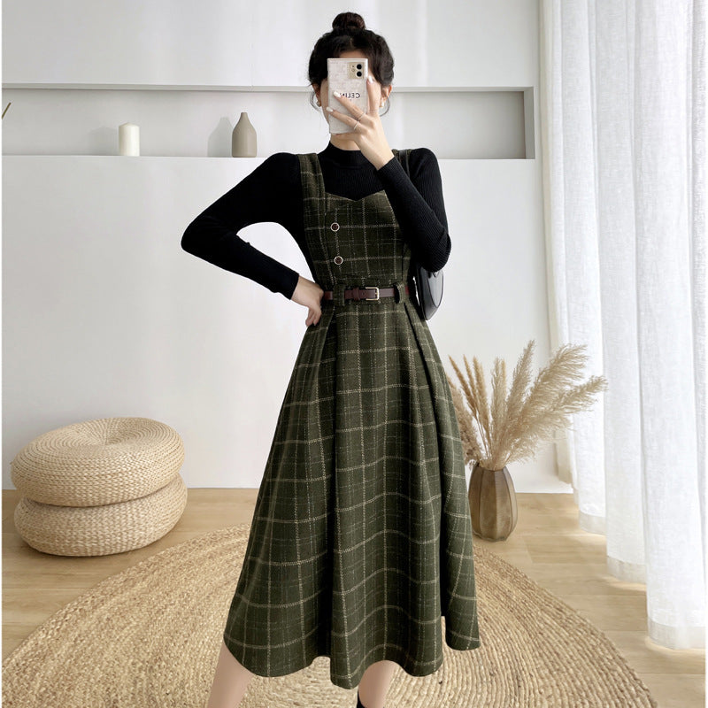 witch dress to impress New Vintage Plaid Woolen Vest Camisole Dress Women's Small Preppy Style Dress